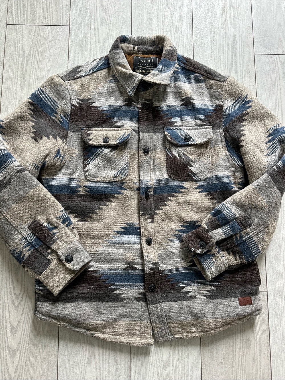 Jachs Men's Taupe, Blue & Brown Patterned Shacket